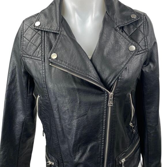 Bernardo Women's Black Faux Leather Vegan Long Sleeve Biker Motorcycle Jacket XS - Picture 3 of 5